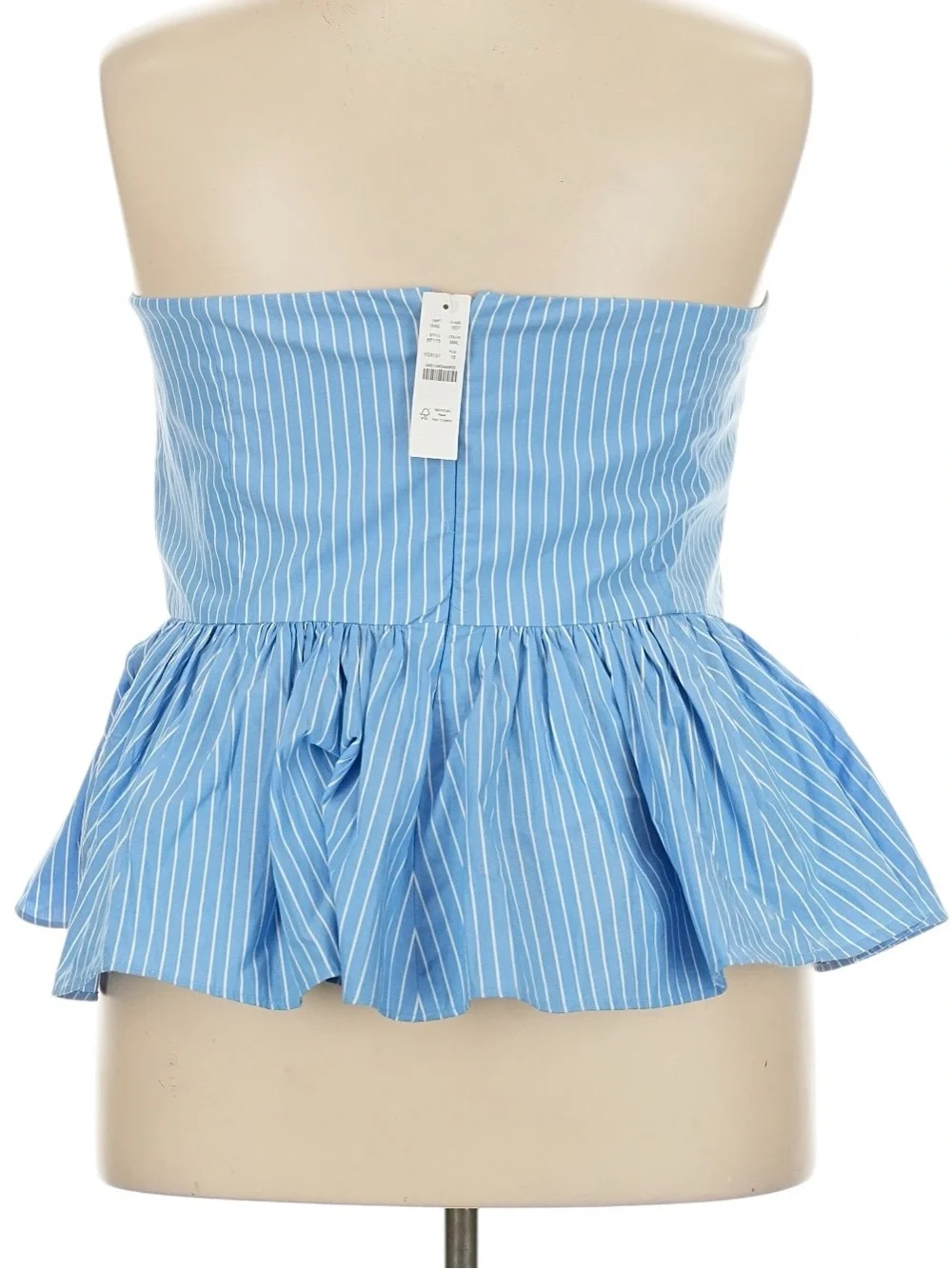J. Crew Strapless Peplum Top Stretch Cotton Poplin Blue Stripe Size 18 Party NWT